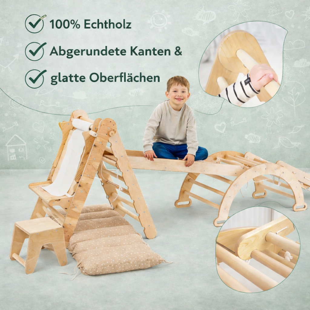 Montessori Kletterabenteuer 7in1 - mit Maltafel und Kinderstuhl (Kinder 1-7 Jahre)