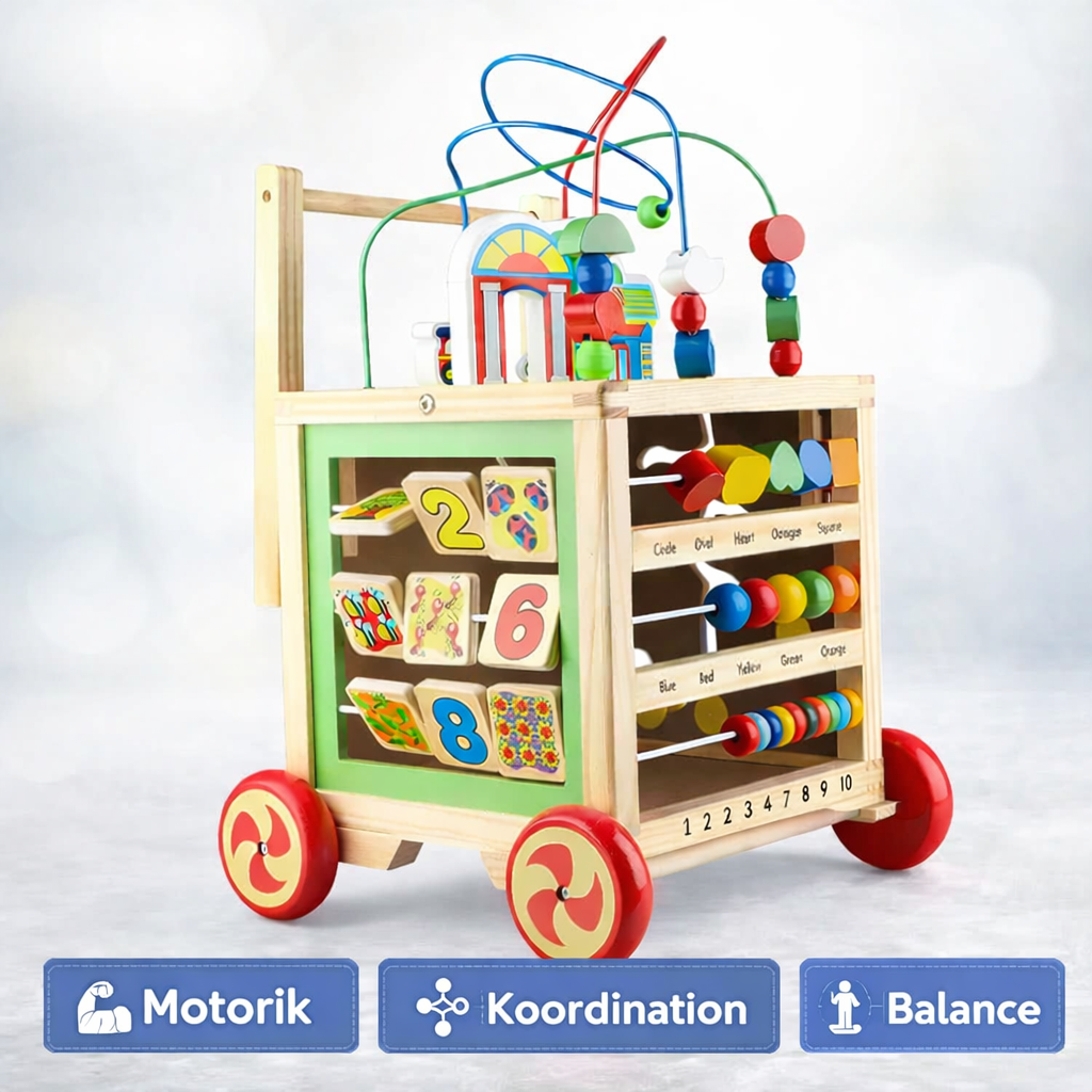 Holz Lauflernwagen mit Motorikspiel