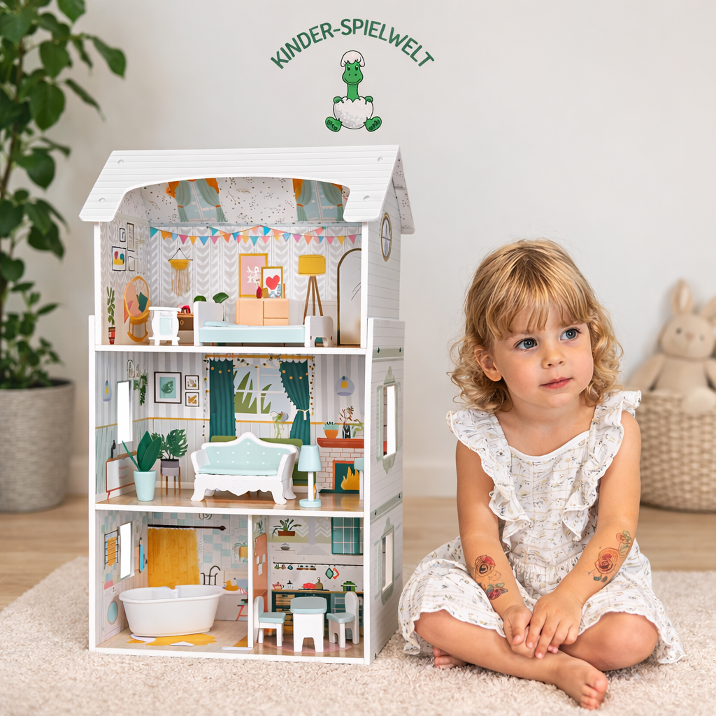 Lunas Holz Puppenhaus mit LED-Beleuchtung