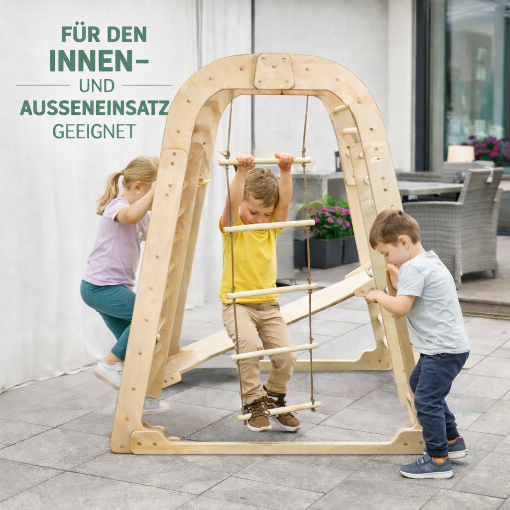 Kinder Indoor Spielplatz 6-in-1 – Klettergerüst mit Rutsche & Schaukel - Beige