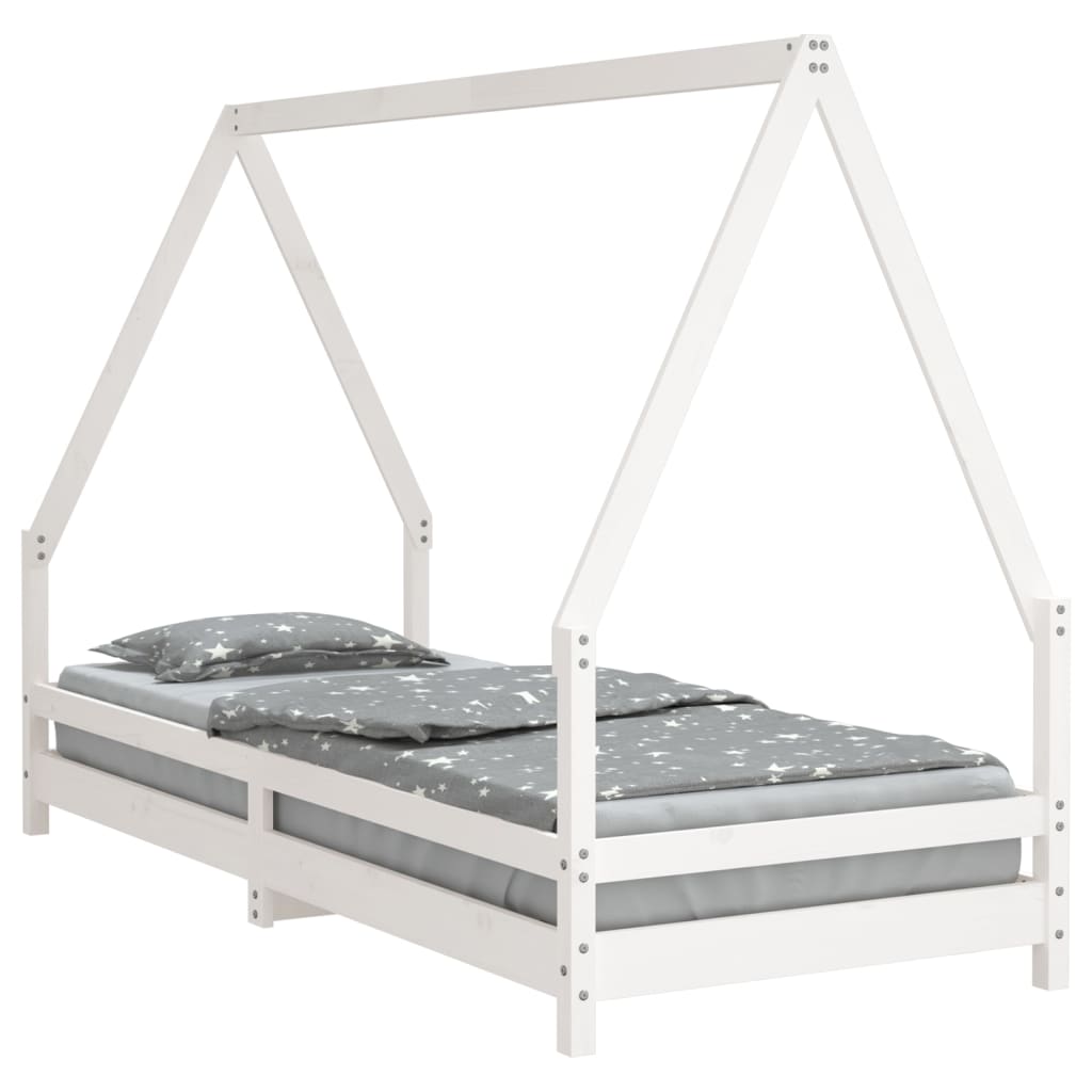 Kinderbett aus massivem Kiefernholz – Weiß – 70 x 140 cm
