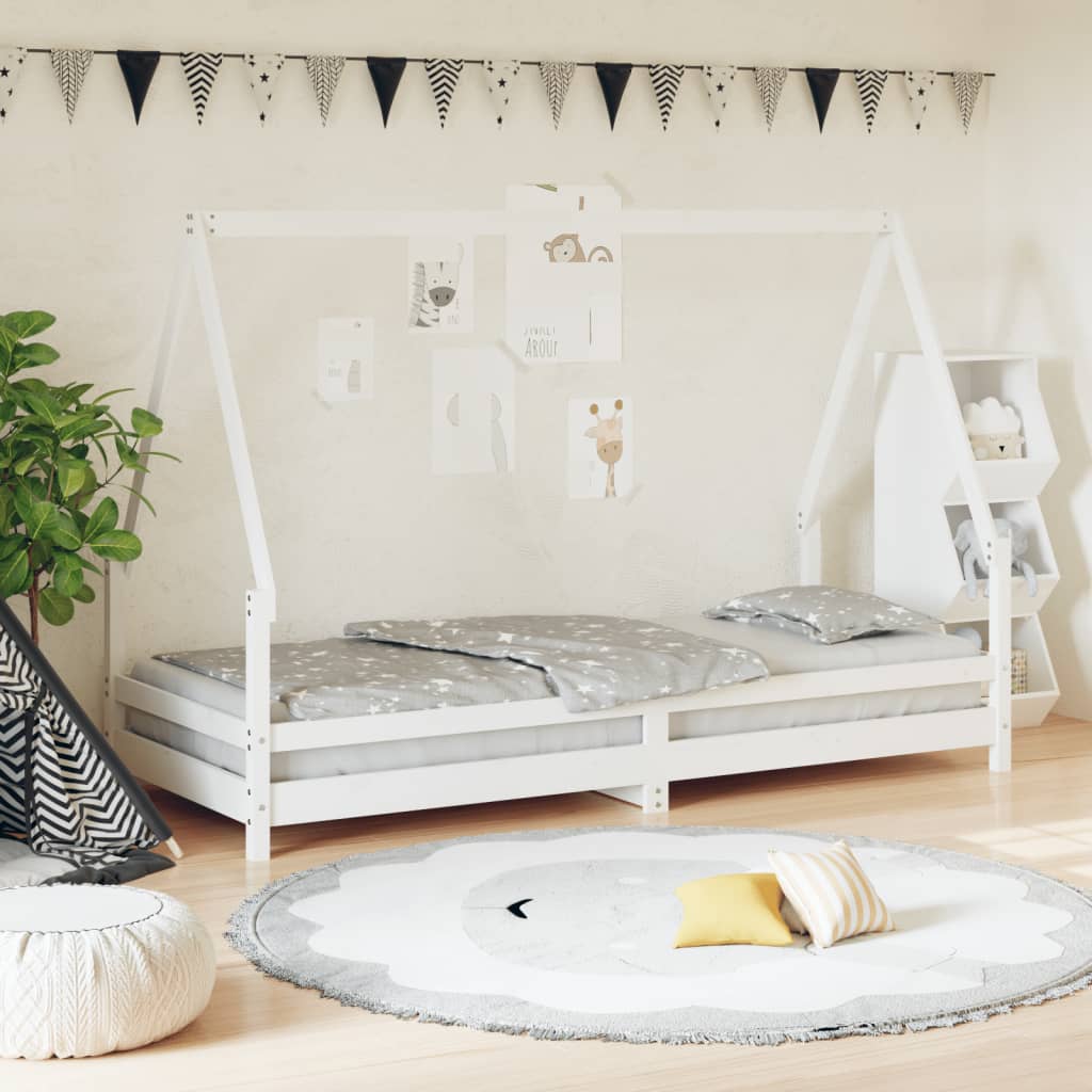 Kinderbett aus massivem Kiefernholz – Weiß – 70 x 140 cm