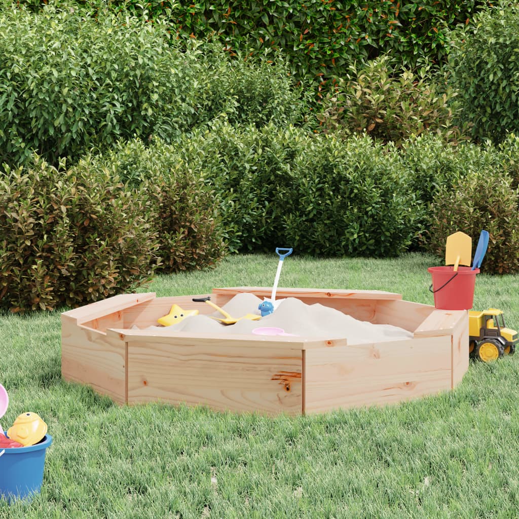 Kinder Sandkasten aus Holz mit Sitzflächen – achteckig
