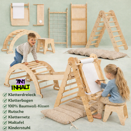 Montessori Kletterabenteuer 7in1 -  mit Maltafel und Kinderstuhl (Kinder 1-7 Jahre)