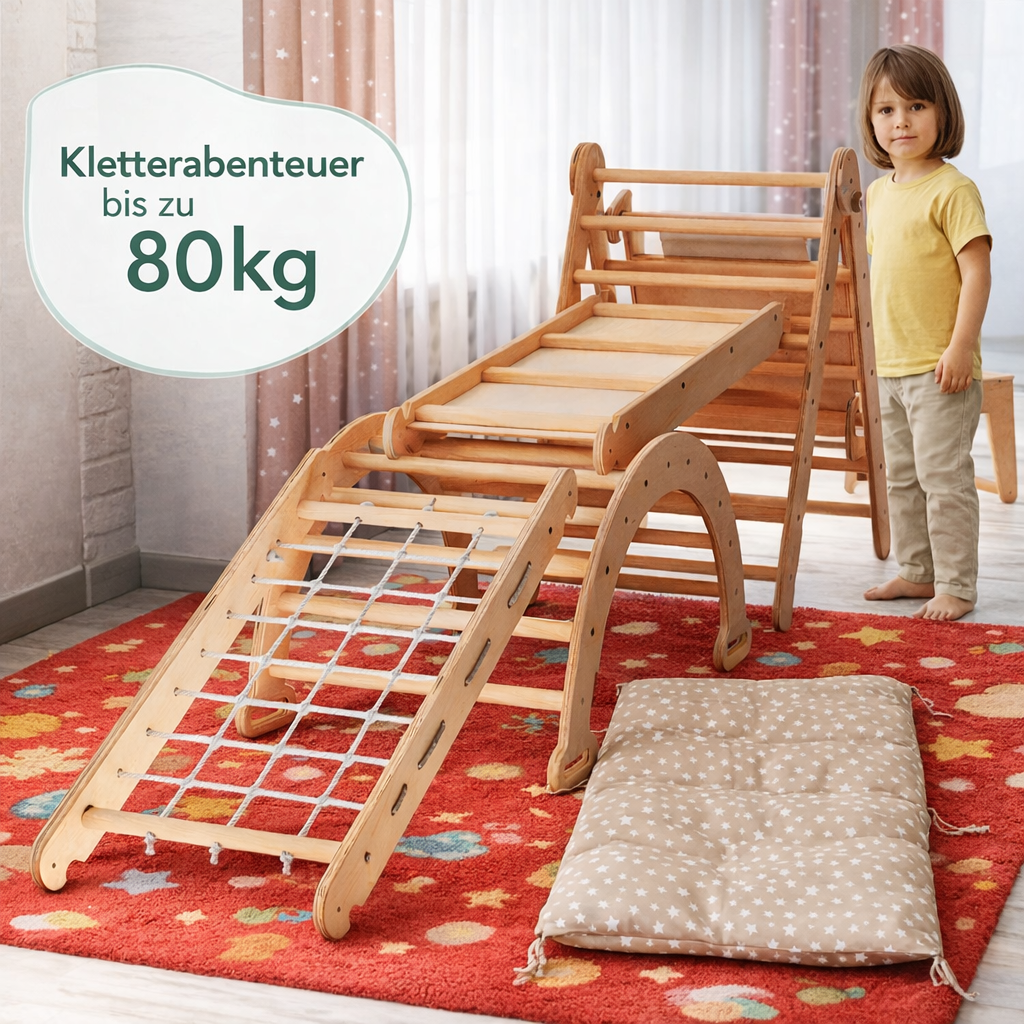 Montessori Kletterabenteuer 7in1 -  mit Maltafel und Kinderstuhl (Kinder 1-7 Jahre)