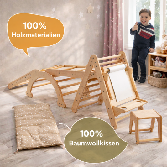Montessori Kletterabenteuer 7in1 -  mit Maltafel und Kinderstuhl (Kinder 1-7 Jahre)