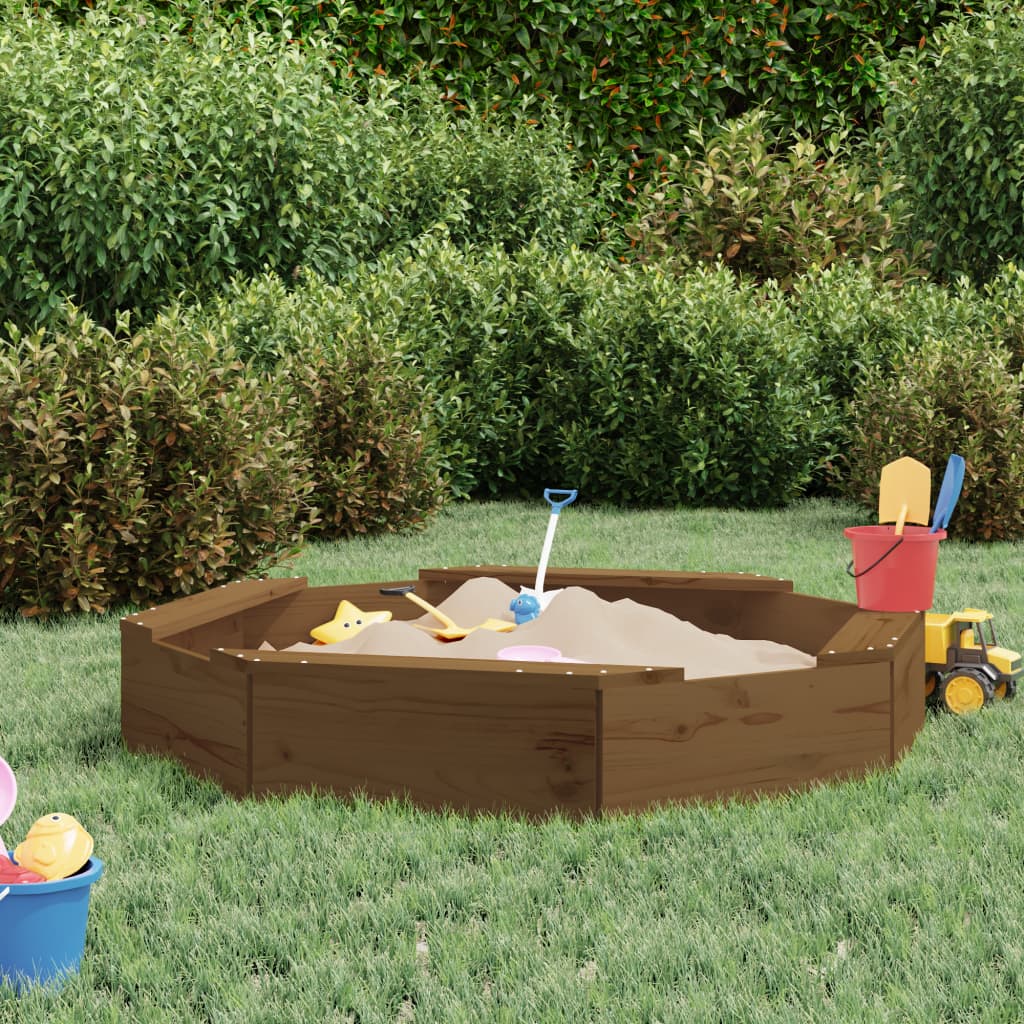 Kinder Sandkasten aus Holz mit Sitzflächen – achteckig