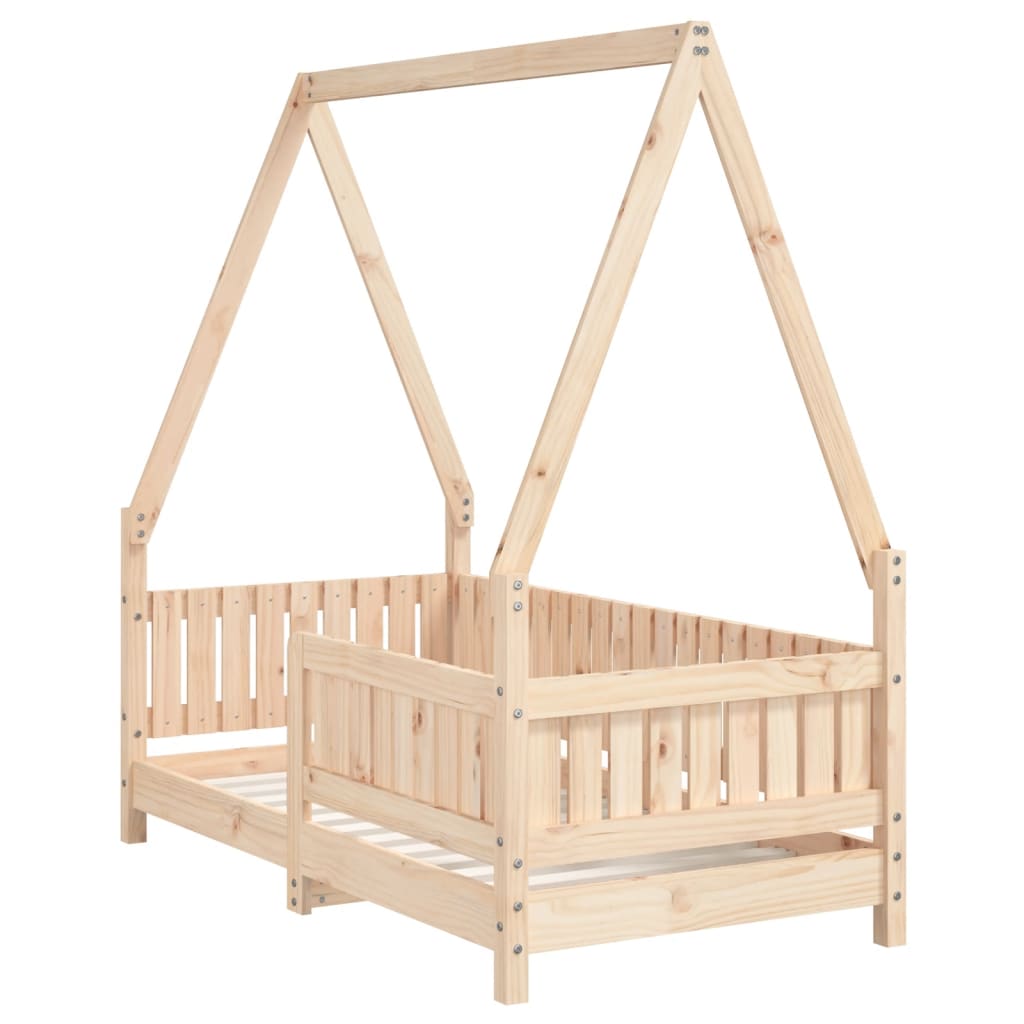 Kinderbett aus massivem Kiefernholz – Natur – 70 x 140 cm