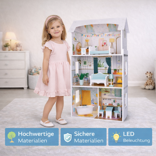 Lunas Holz Puppenhaus mit LED-Beleuchtung