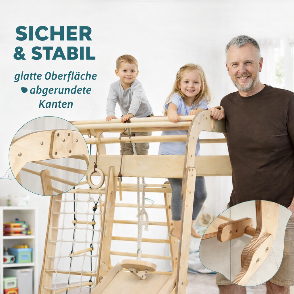 Kinder Indoor Spielplatz 6-in-1 – Klettergerüst mit Rutsche & Schaukel - Beige
