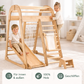 Kinder Indoor Spielplatz 8-in-1 – Klettergerüst mit Kletternetz, Rutsche, Gymnastikringe, Hängende Leiter, Disc-Schaukel, Maltafel und Kinderstuhl – Beige