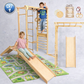 Kinder Abenteuer-Spielplatz 7in1: Sprossenwand + Kletterstange + Schaukelset + Rutsche + Kletterrampe