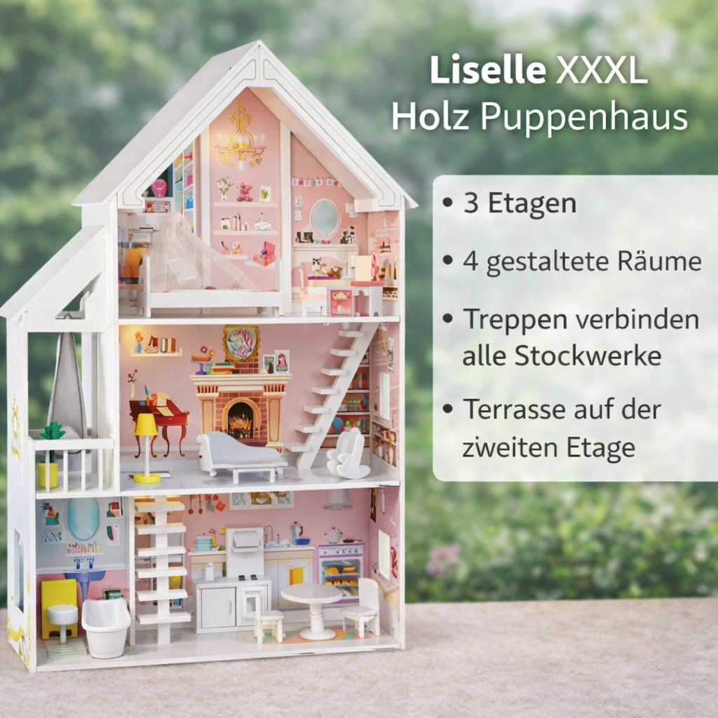 XXXL Holz Puppenhaus Liselle mit LED-Beleuchtung