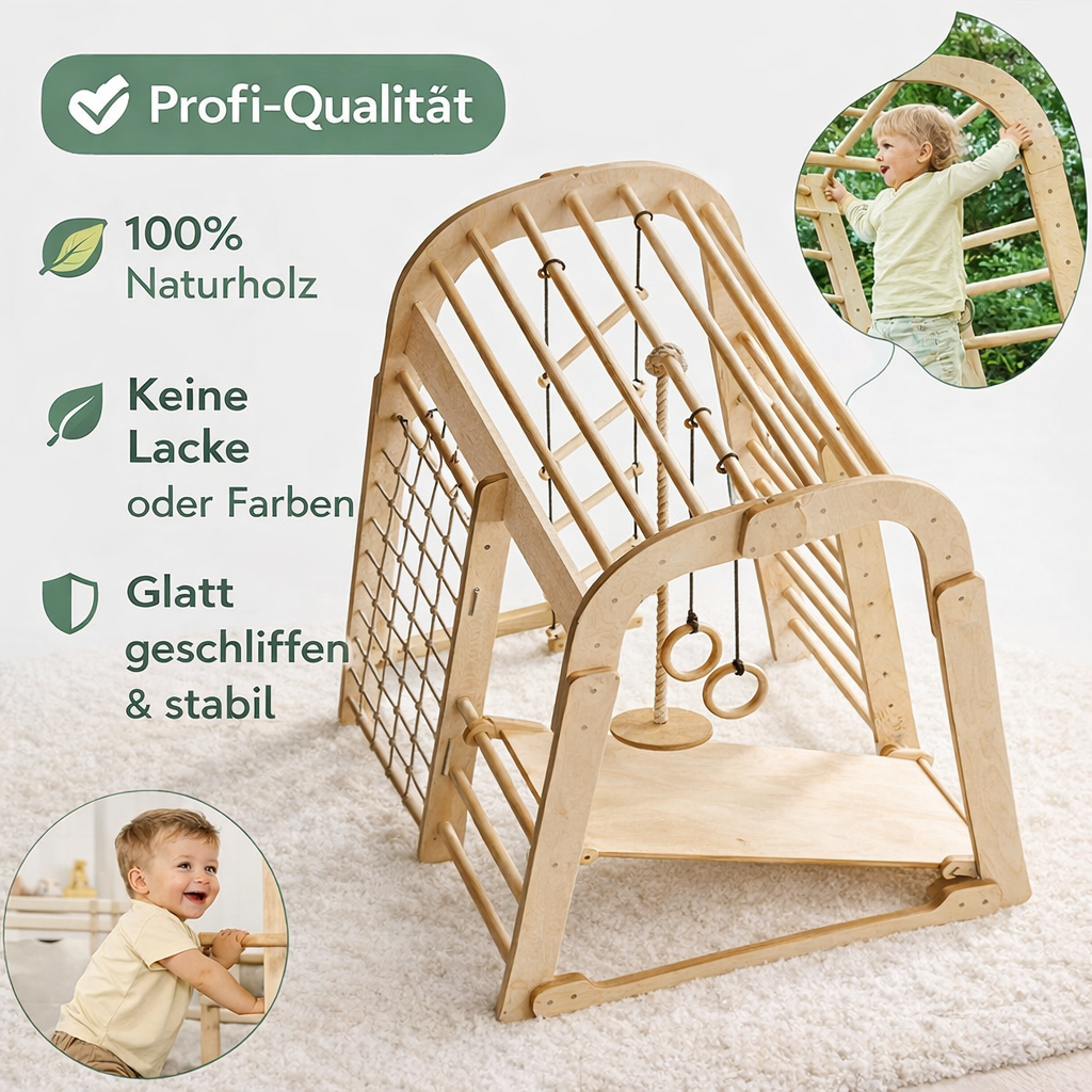 Kinder Indoor Spielplatz 6-in-1 – Klettergerüst mit Rutsche & Schaukel - Beige